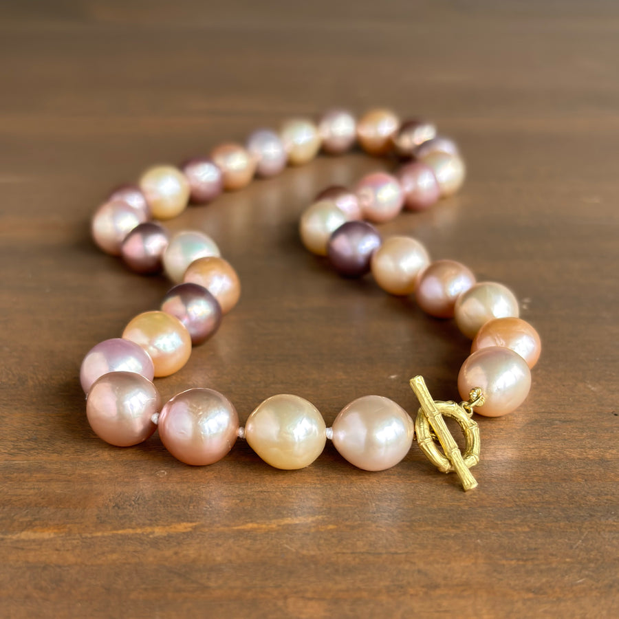 Multicolored Freshwater Pearl Necklace with Bamboo Clasp