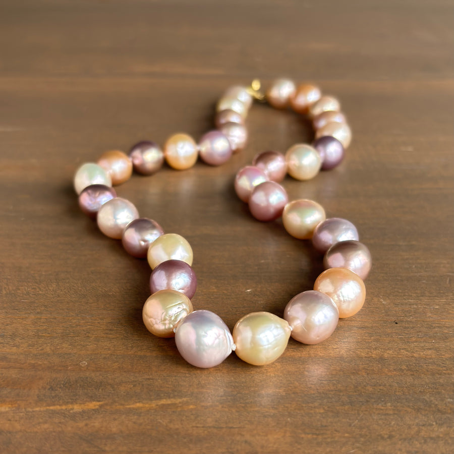 Multicolored Freshwater Pearl Necklace with Bamboo Clasp