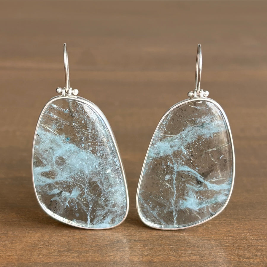 Large Wispy Aquamarine Slice Earrings