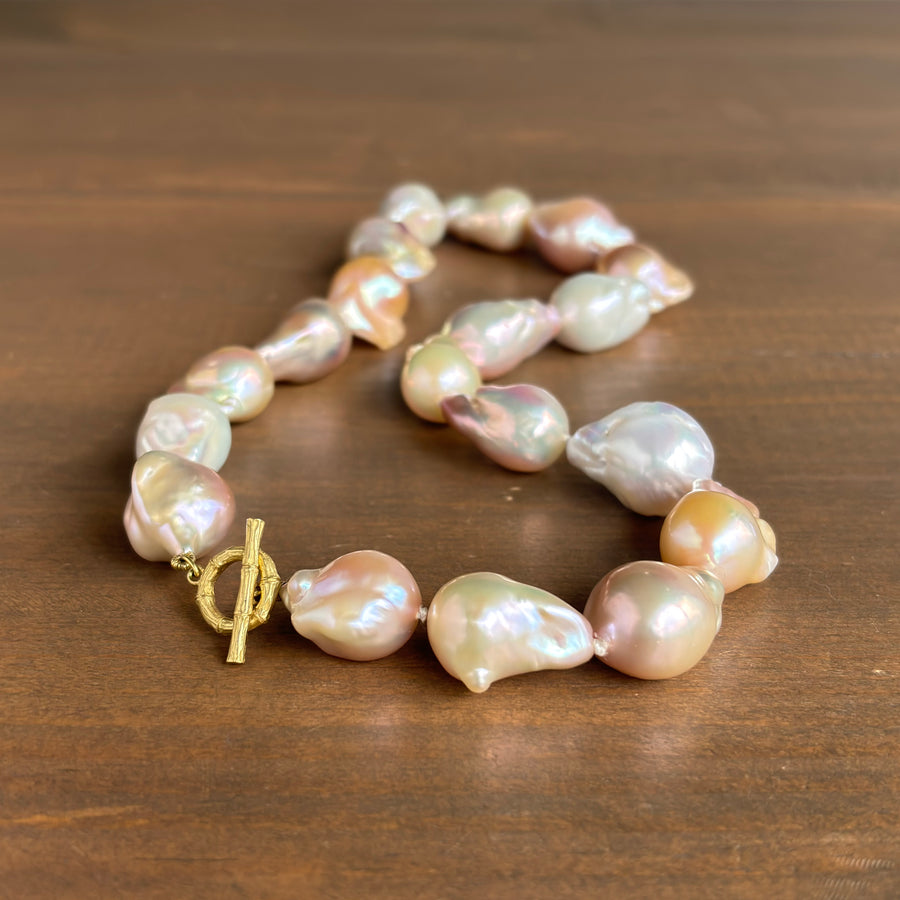 Large Baroque Pearl Necklace with Bamboo Clasp