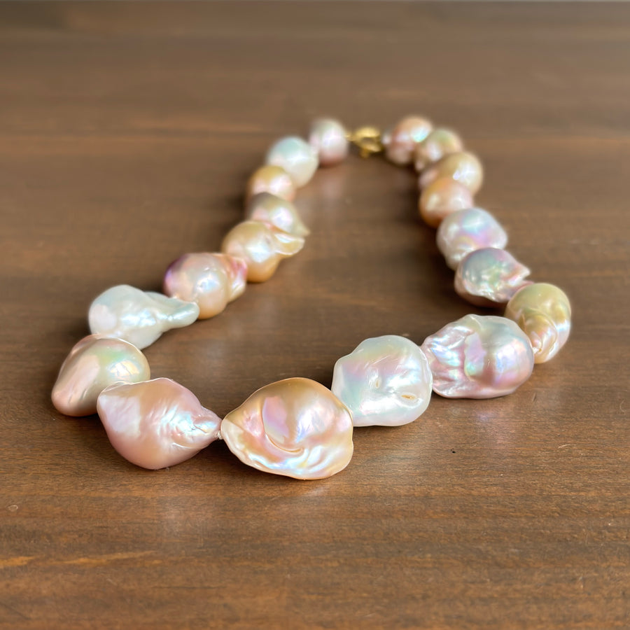 Large Baroque Pearl Necklace with Bamboo Clasp