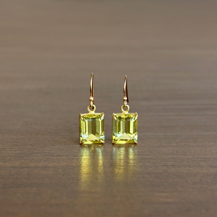 Small Emerald Cut Lemon Citrine Earrings