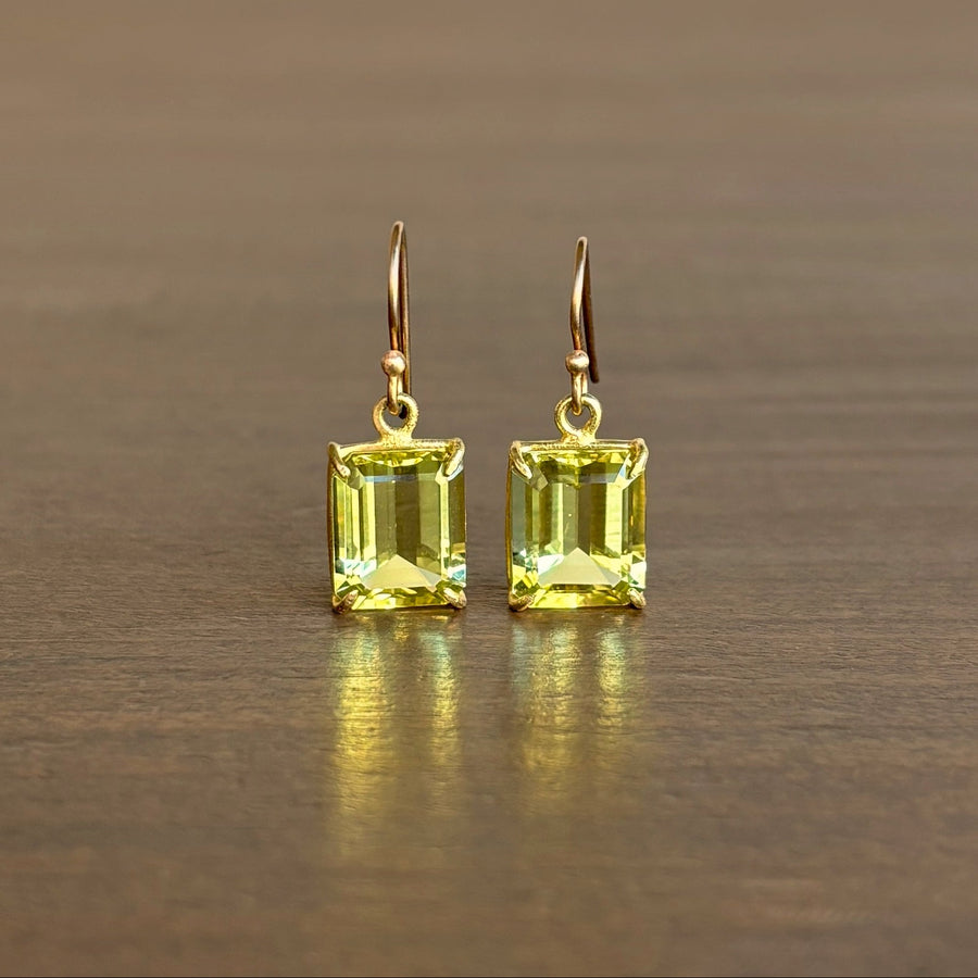 Small Emerald Cut Lemon Citrine Earrings