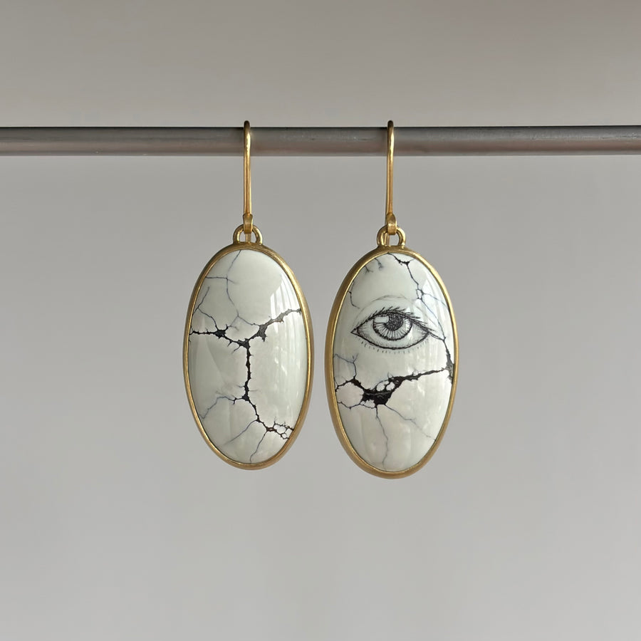 Variscite Lover's Eye Study #33 Scrimshaw Earrings
