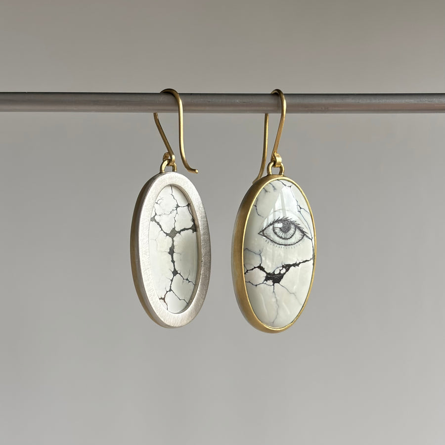 Variscite Lover's Eye Study #33 Scrimshaw Earrings