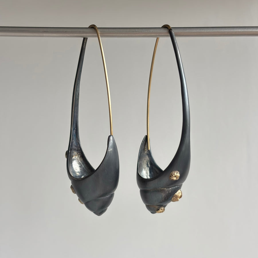 Large Sea Snail Ruthie B. Hoop Earrings with Barnacles