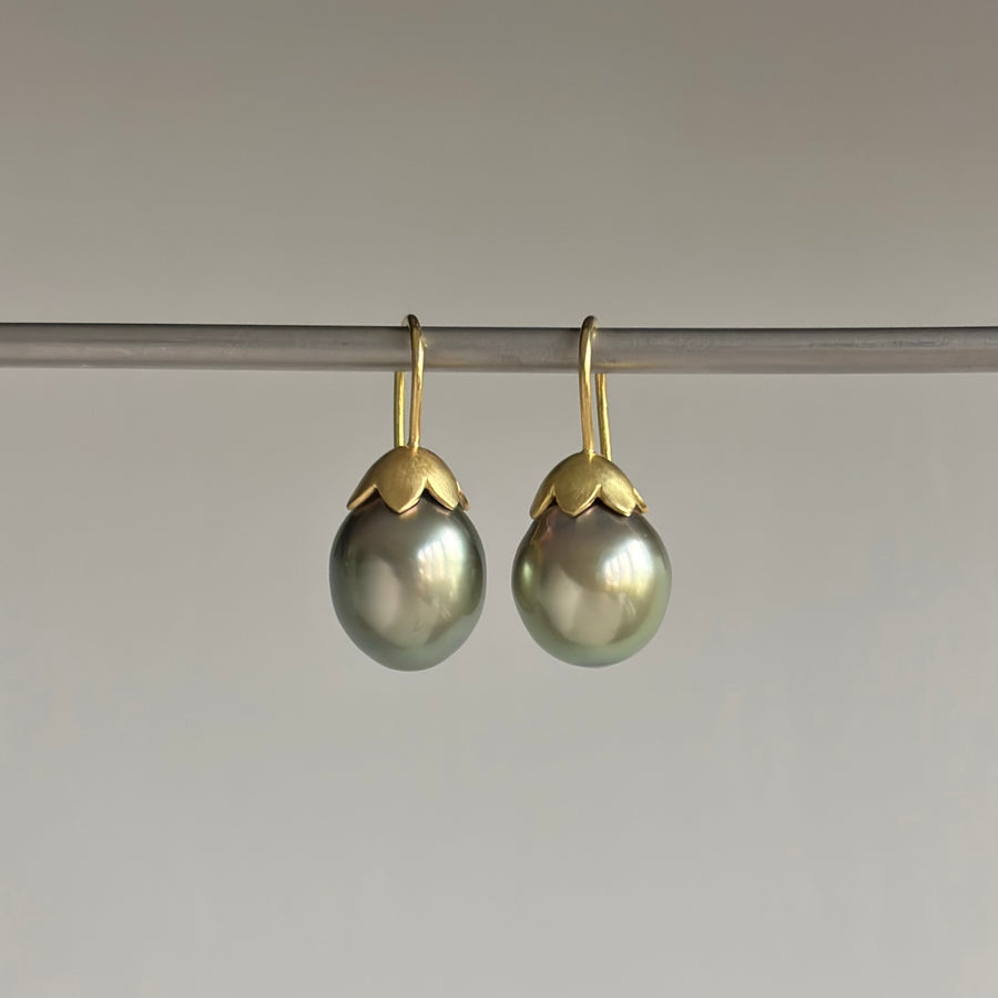 Morning Glory Tahitian Pistachio Pearl Earrings