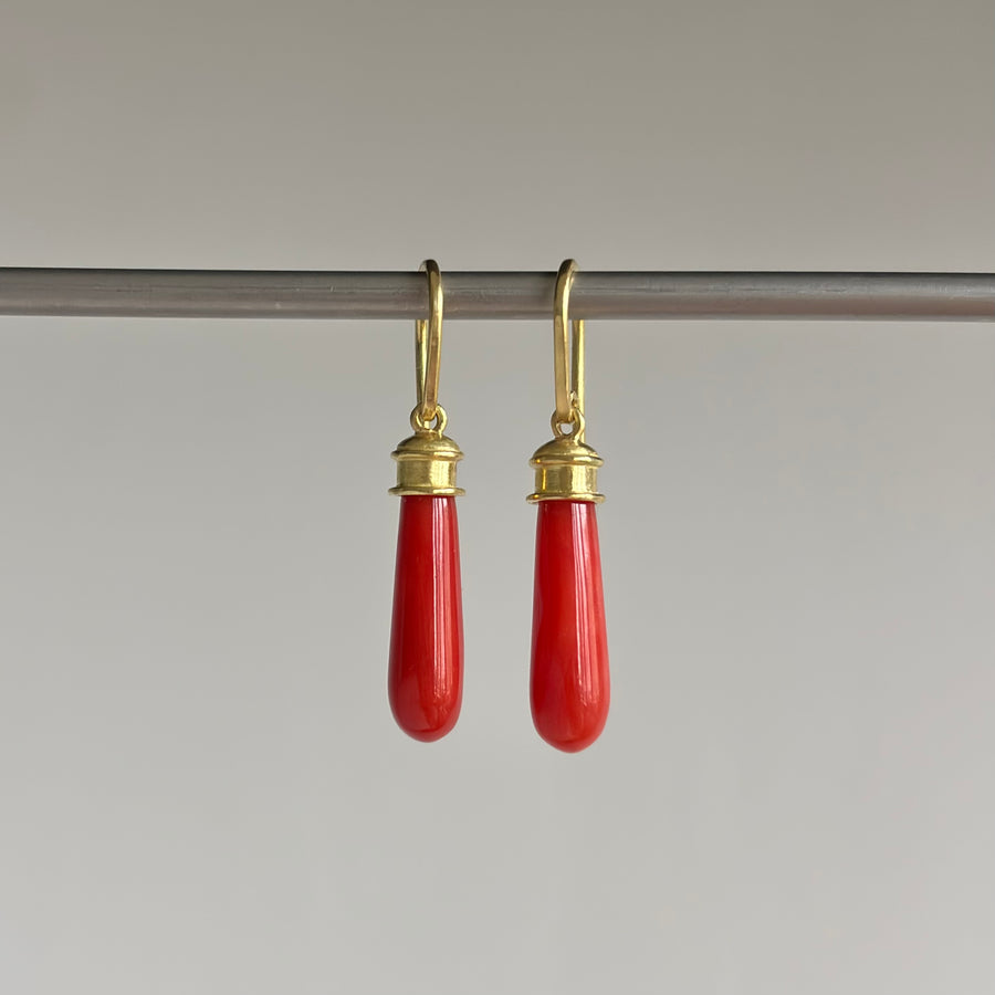 Red Coral Etruscan Earrings