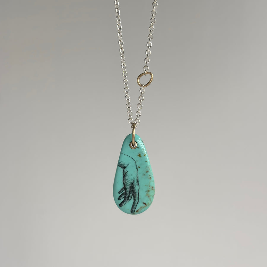 Guiding Hand Kingman Turquoise Scrimshaw Necklace
