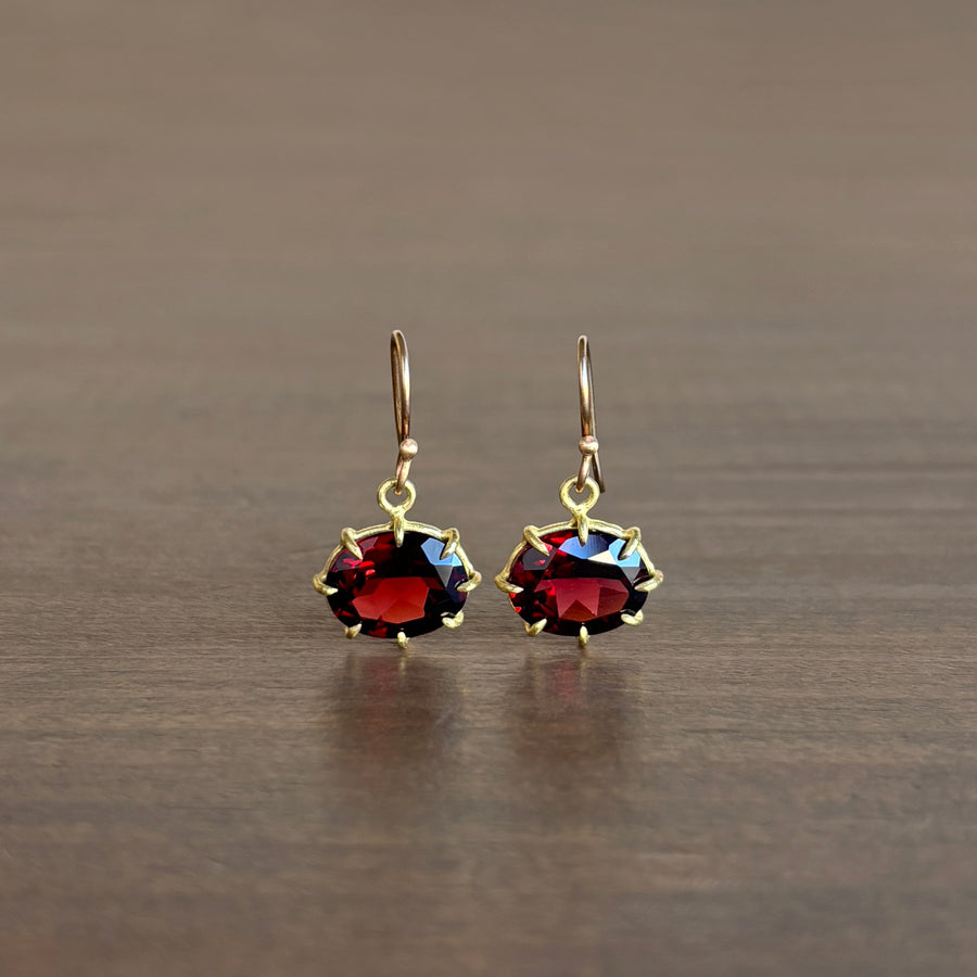 Small Faceted Oval Garnet Earrings
