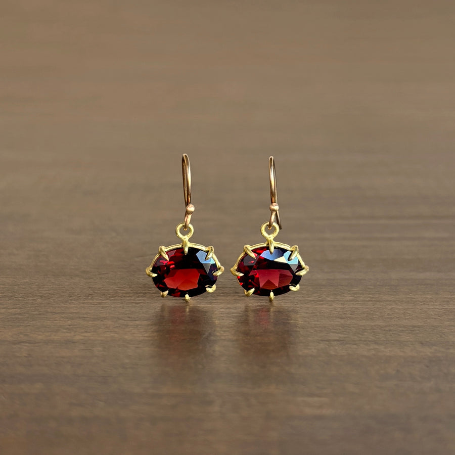 Small Faceted Oval Garnet Earrings