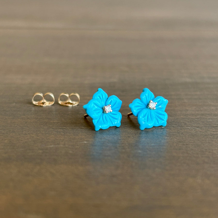 Turquoise Flower Stud Earrings with Diamonds