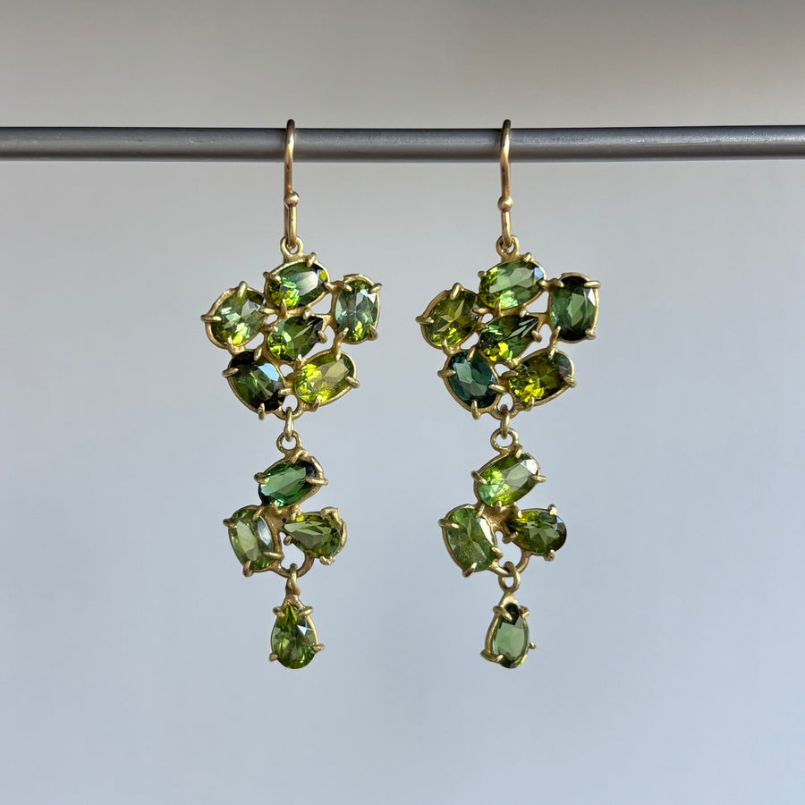 Rosanne Pugliese Green Tourmaline Mosaic Drop Earrings hanging view