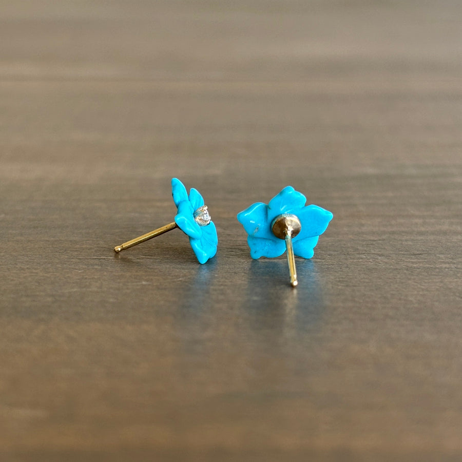 Turquoise Flower Stud Earrings with Diamonds