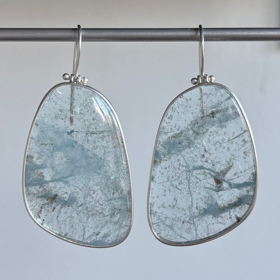 Large Wispy Aquamarine Slice Earrings