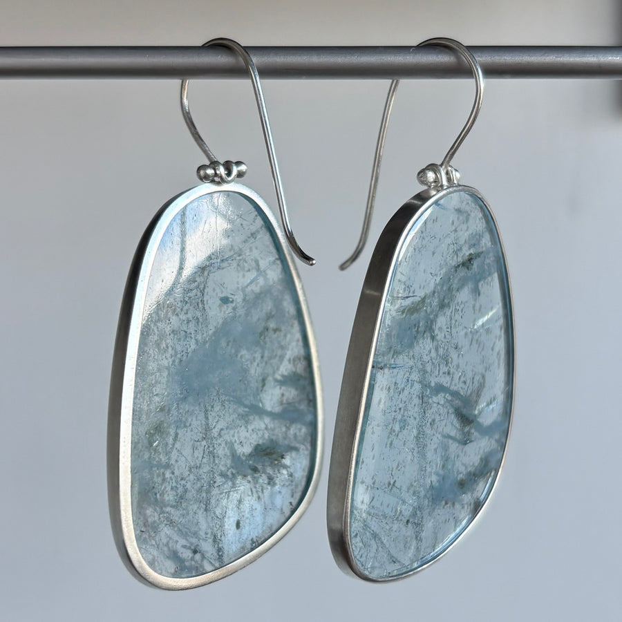 Large Wispy Aquamarine Slice Earrings