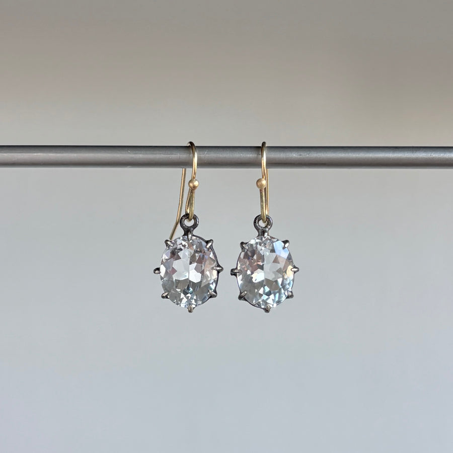 Rosanne Pugliese Mixed Metal Faceted White Topaz Oval Earrings hanging view