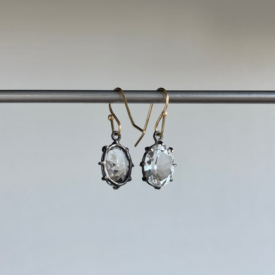 Rosanne Pugliese Mixed Metal Faceted White Topaz Oval Earrings side view 1