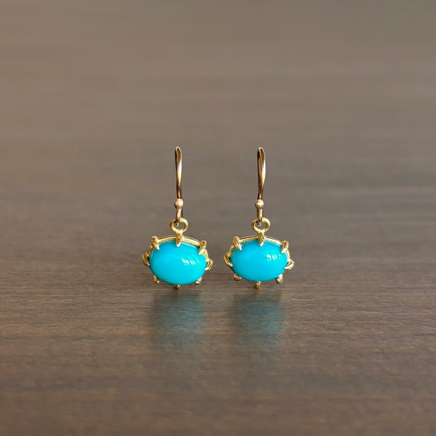 Mini Oval Sleeping Beauty Turquoise Earrings