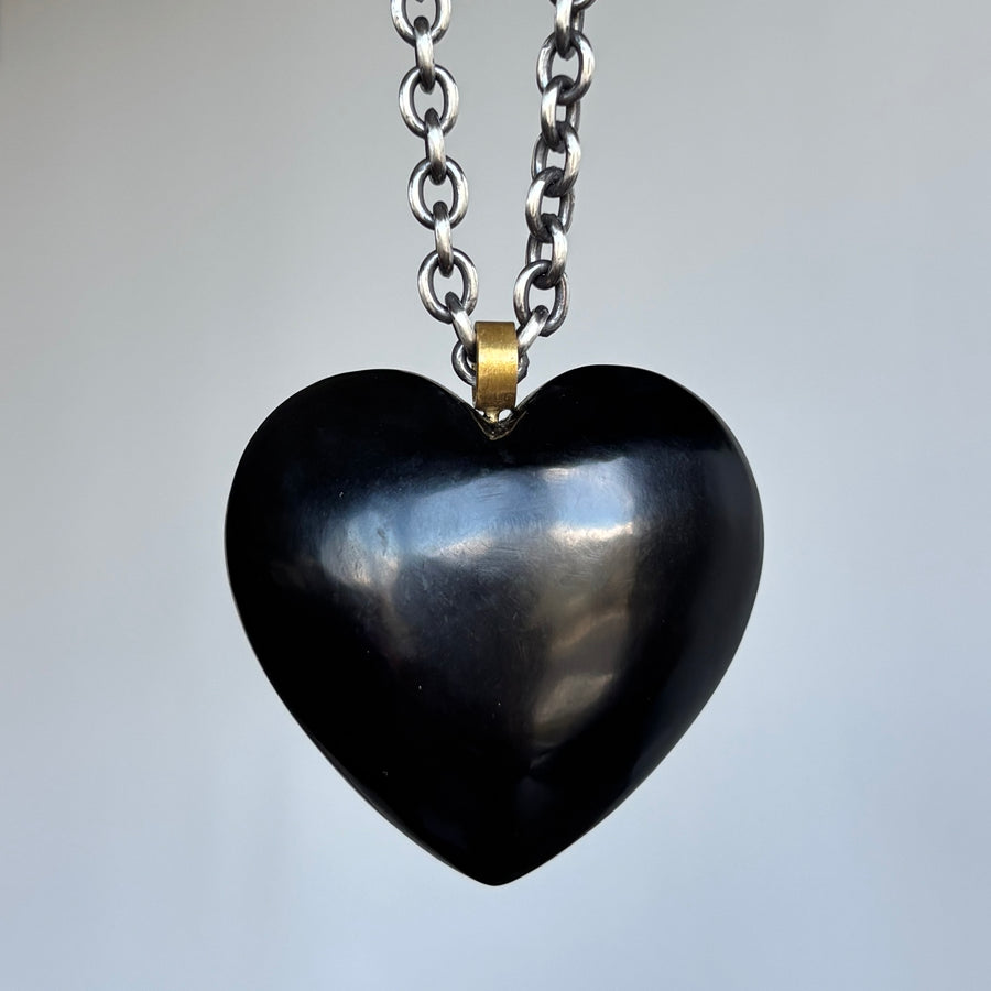 Large Petrified Wood Heart Pendant hanging view 1