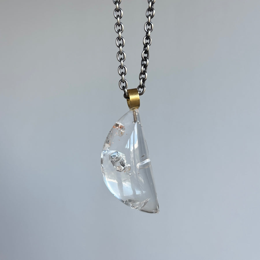  Large Phantom Quartz Crescent Moon Pendant hanging view 1