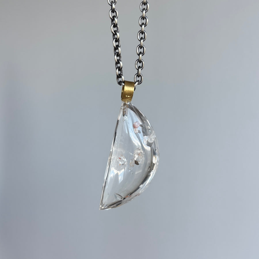 Large Phantom Quartz Crescent Moon Pendant hanging view 2