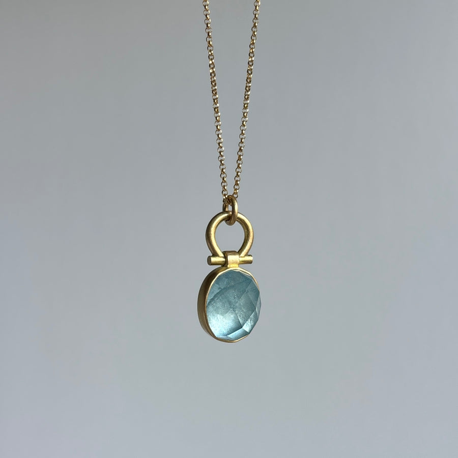 Oval Checker Cut Aquamarine Pendant by Monika Krol side view 1
