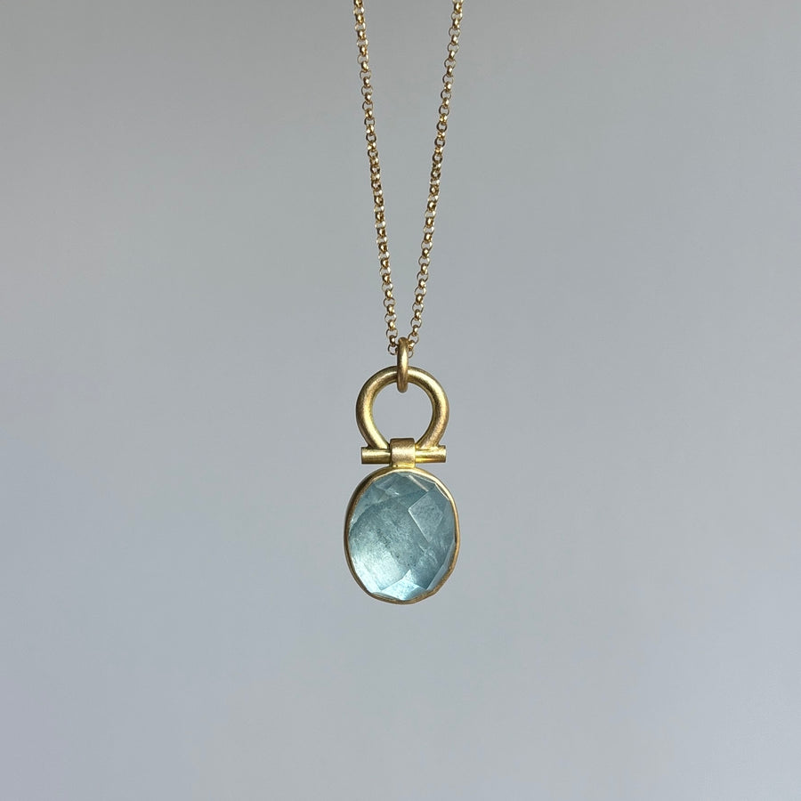 Oval Checker Cut Aquamarine Pendant
