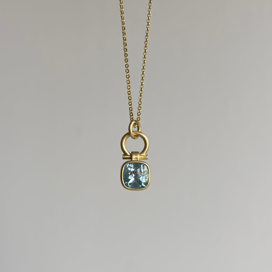 Petite Cushion Cut Aquamarine Pendant