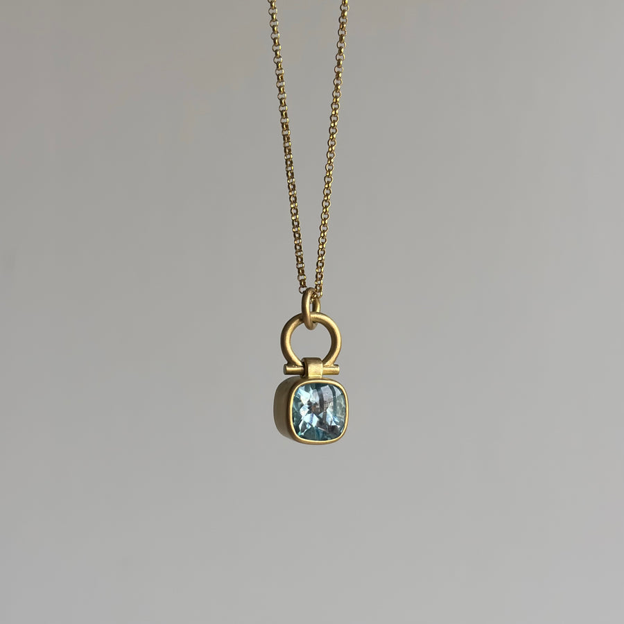 Petite Cushion Cut Aquamarine Pendant