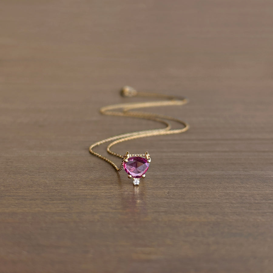 Rose Cut Magenta Sapphire and Diamond Slider Pendant