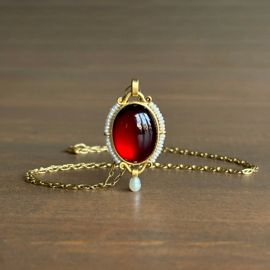 Hessonite Garnet & Pearl Pendant