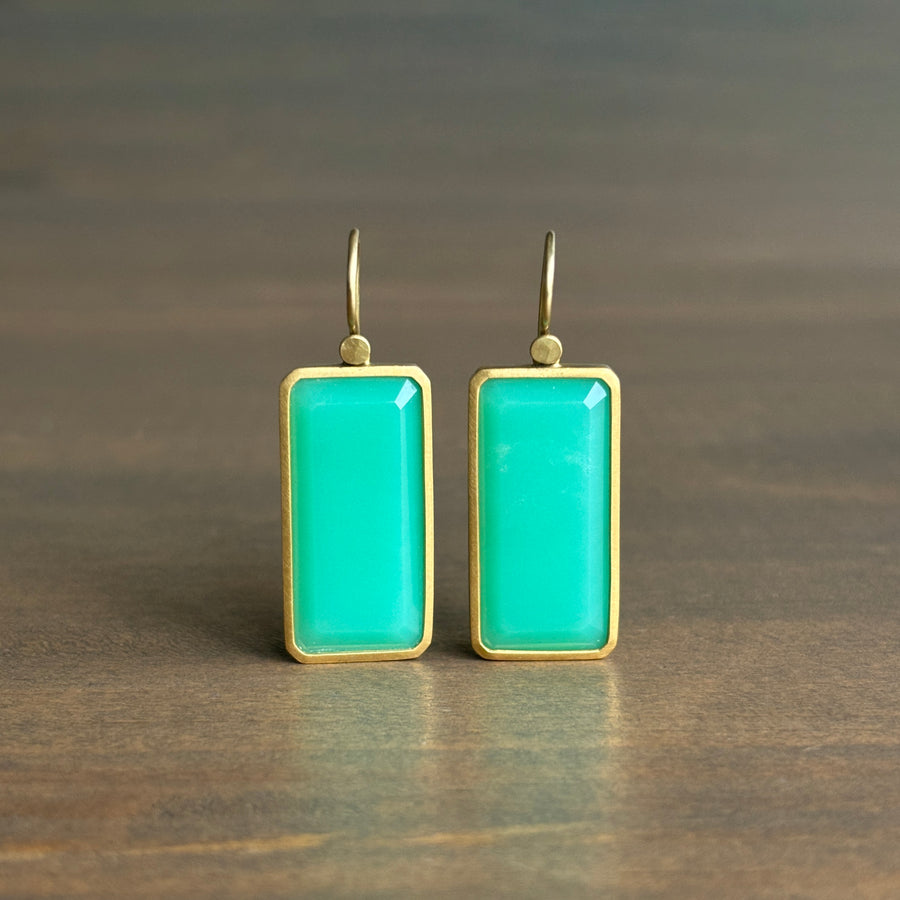 Emerald Cut Chrysoprase Drop Earrings