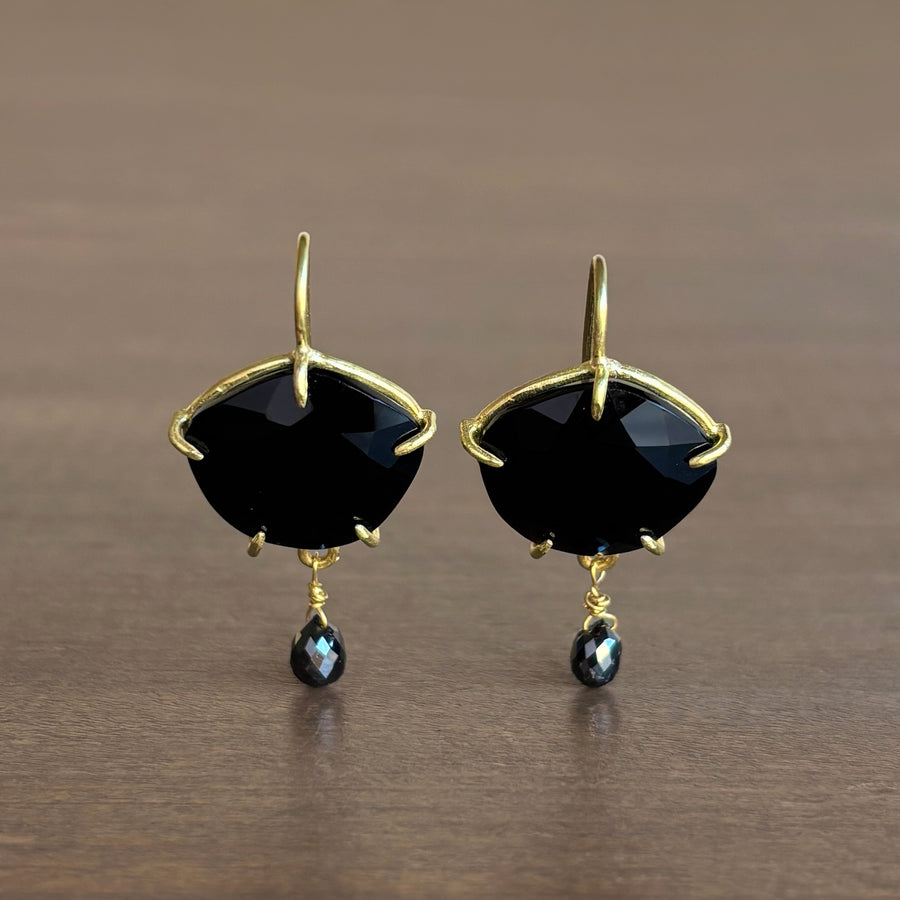 Onyx Petal Earrings with Black Diamond Drops