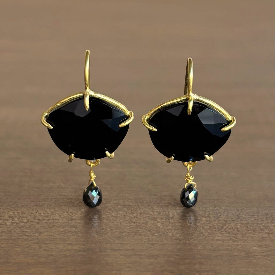 Onyx Petal Earrings with Black Diamond Drops