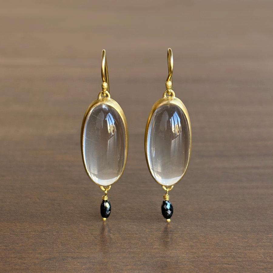 Bezel Set Quartz Earrings with Black Diamond Detail