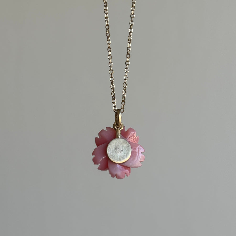 Carved Conch Shell Flower Pendant with Tourmaline