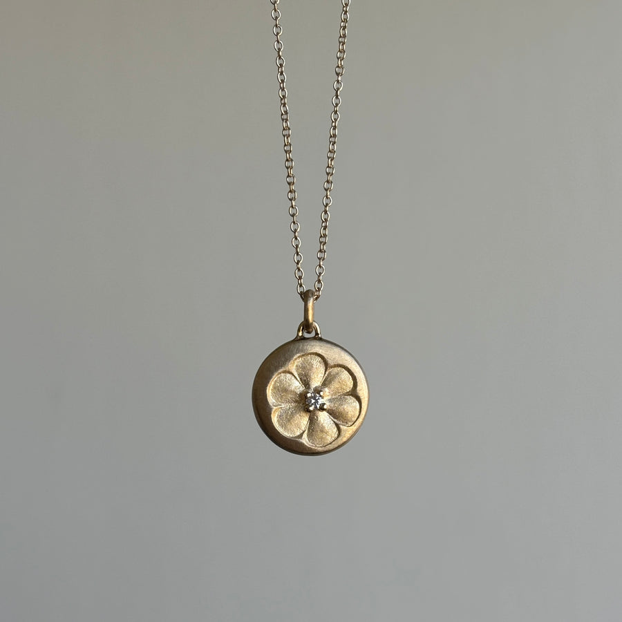 Vintage Flower Stamp Pendant with Diamond