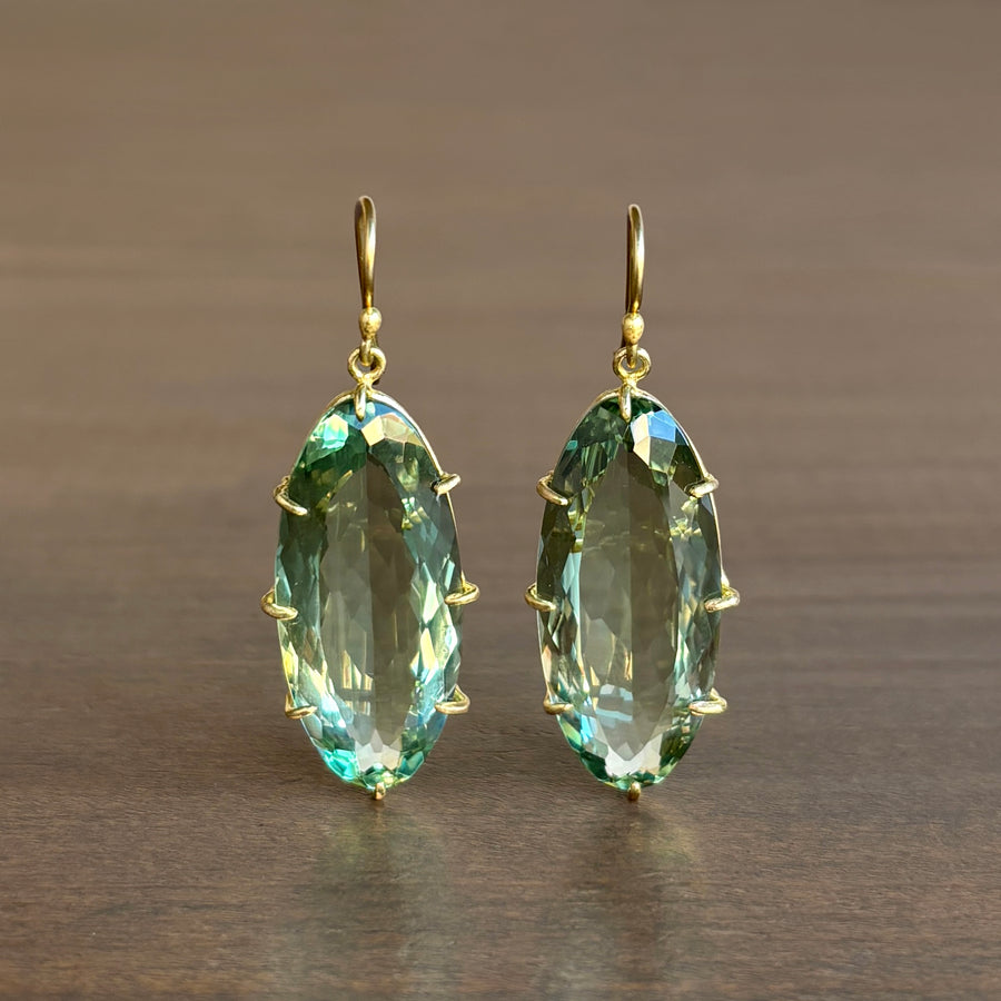Elongated Faceted Oval Green Amethyst Earrings