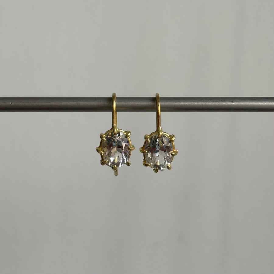 Mini Oval White Topaz Stationary Earrings