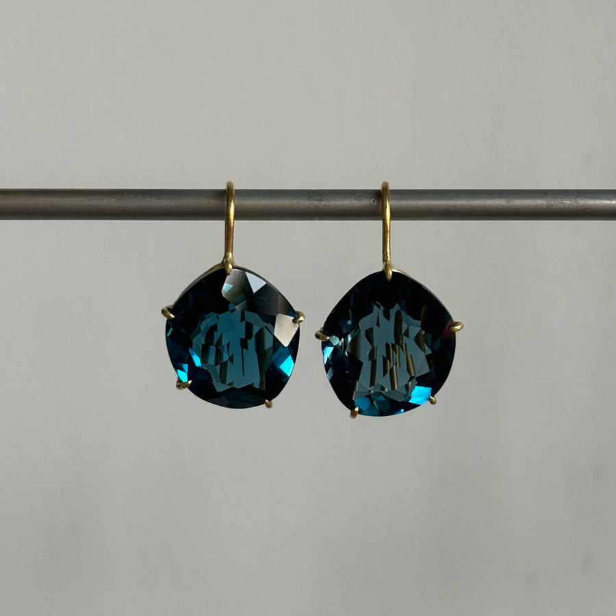 Asymmetrical London Blue Topaz Petal Earrings