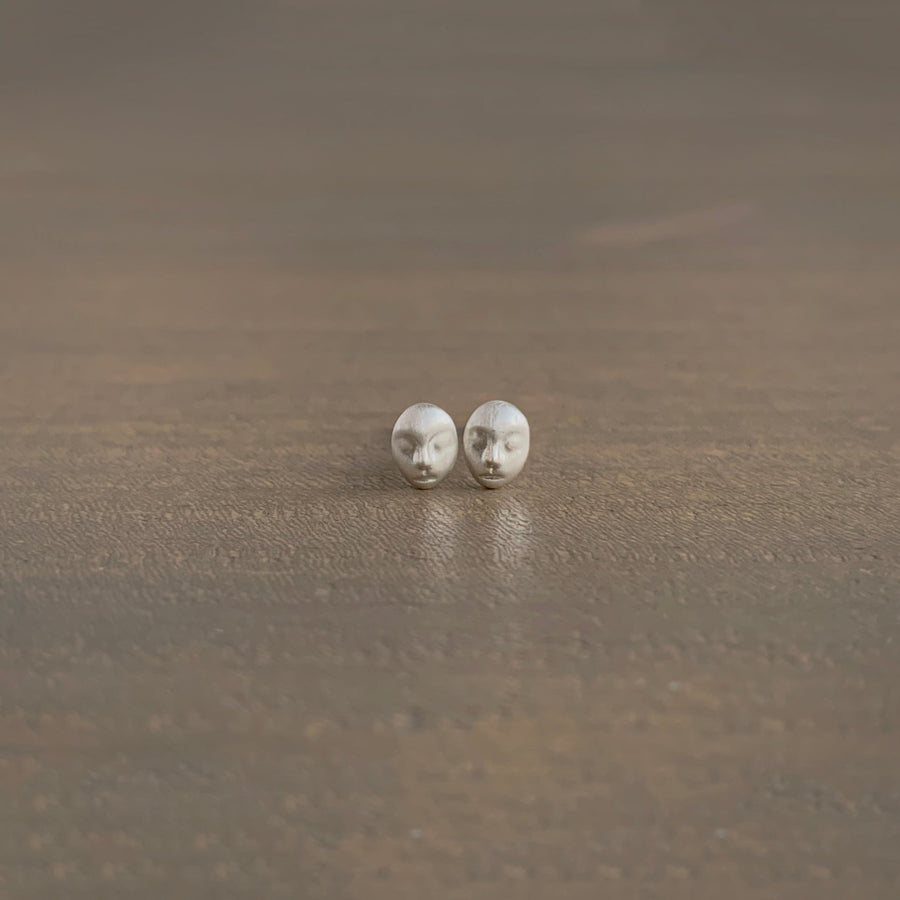 Tiny Silver Grey Lady Cameo Stud Earrings