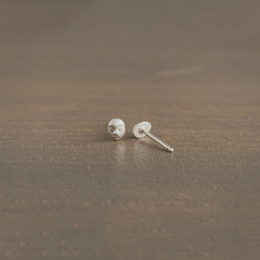 Tiny Silver Grey Lady Cameo Stud Earrings