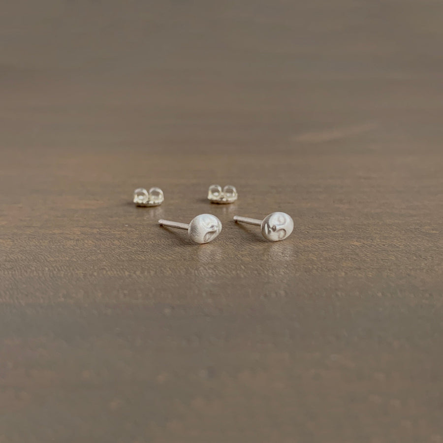 Tiny Silver Grey Lady Cameo Stud Earrings