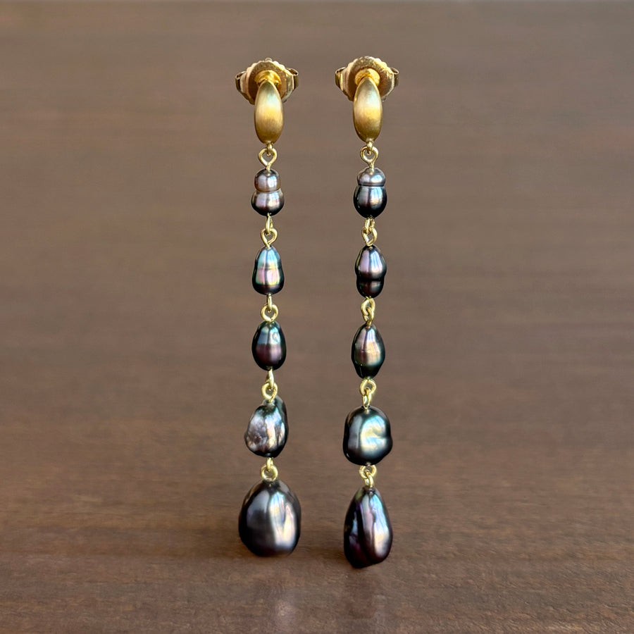 Black Tahitian Keshi Pearl Cascade Earrings