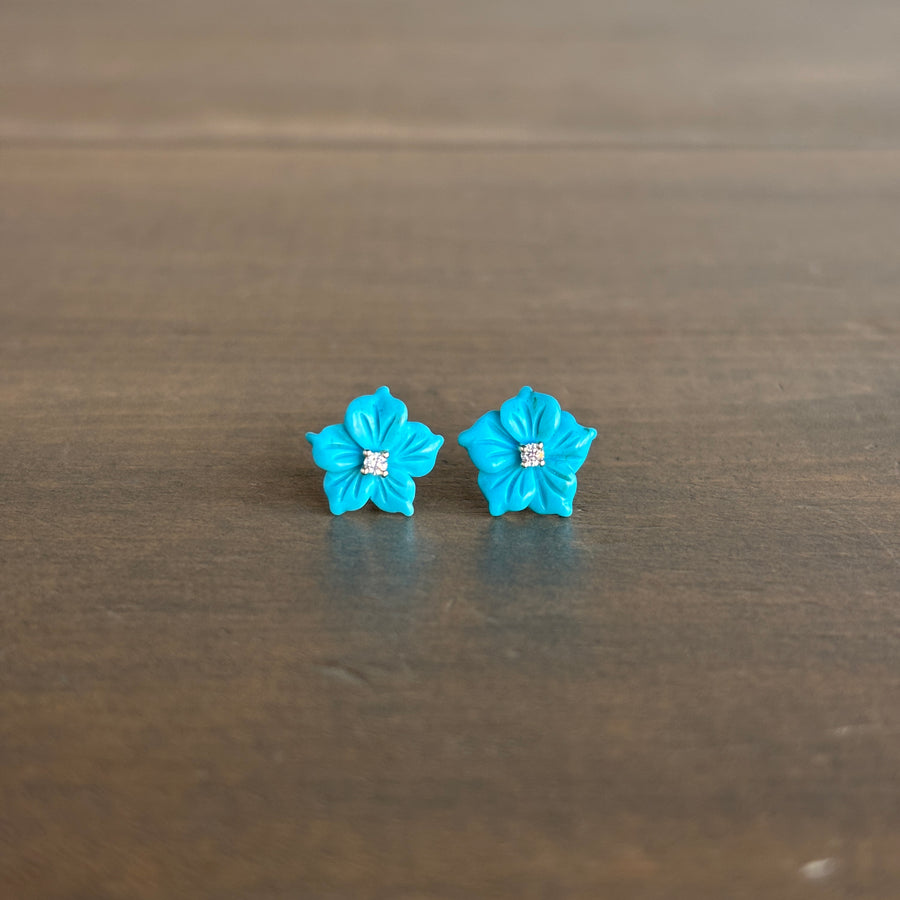 Handcarved Turquoise Flower Stud Earrings