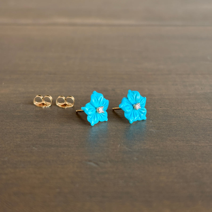Handcarved Turquoise Flower Stud Earrings
