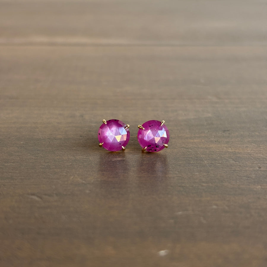 Rose Cut Ruby Stud Earrings