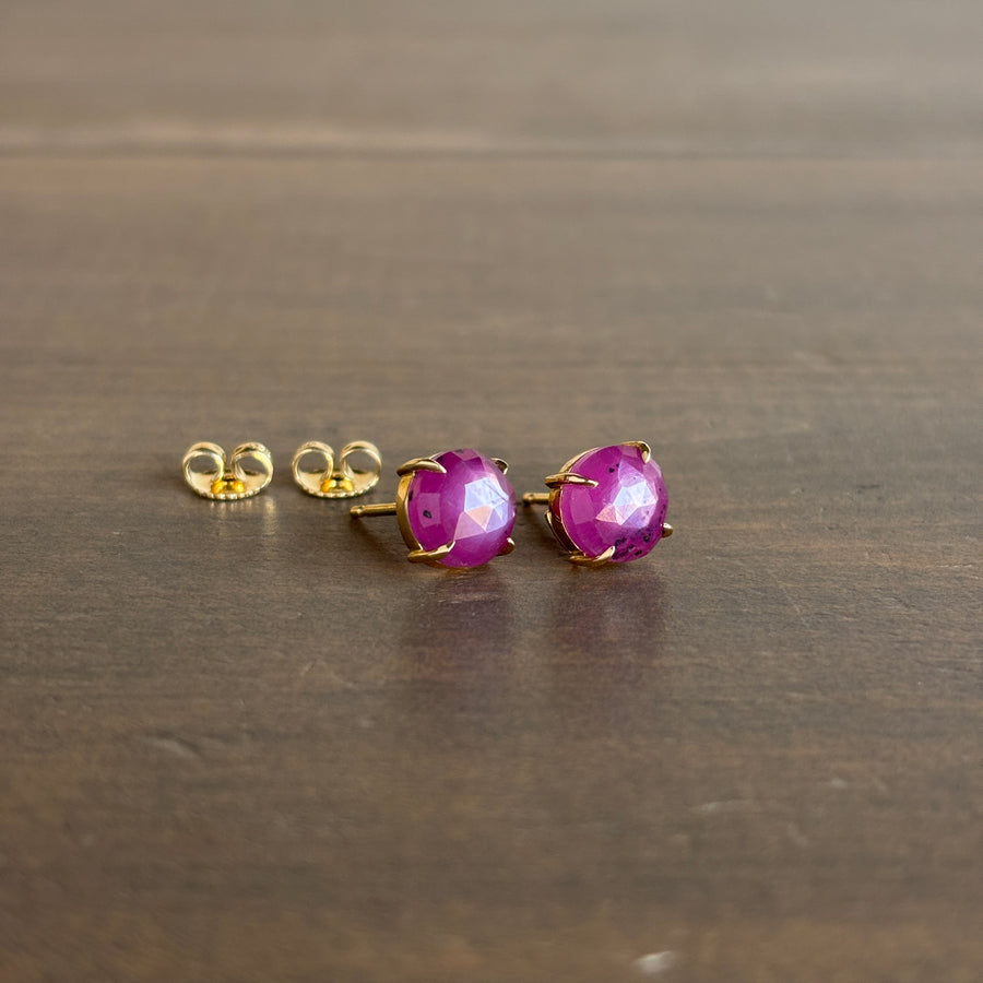 Rose Cut Ruby Stud Earrings