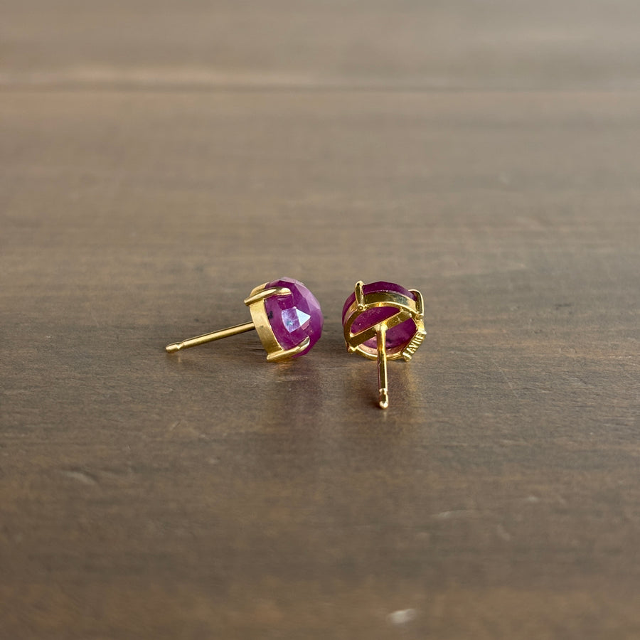 Rose Cut Ruby Stud Earrings